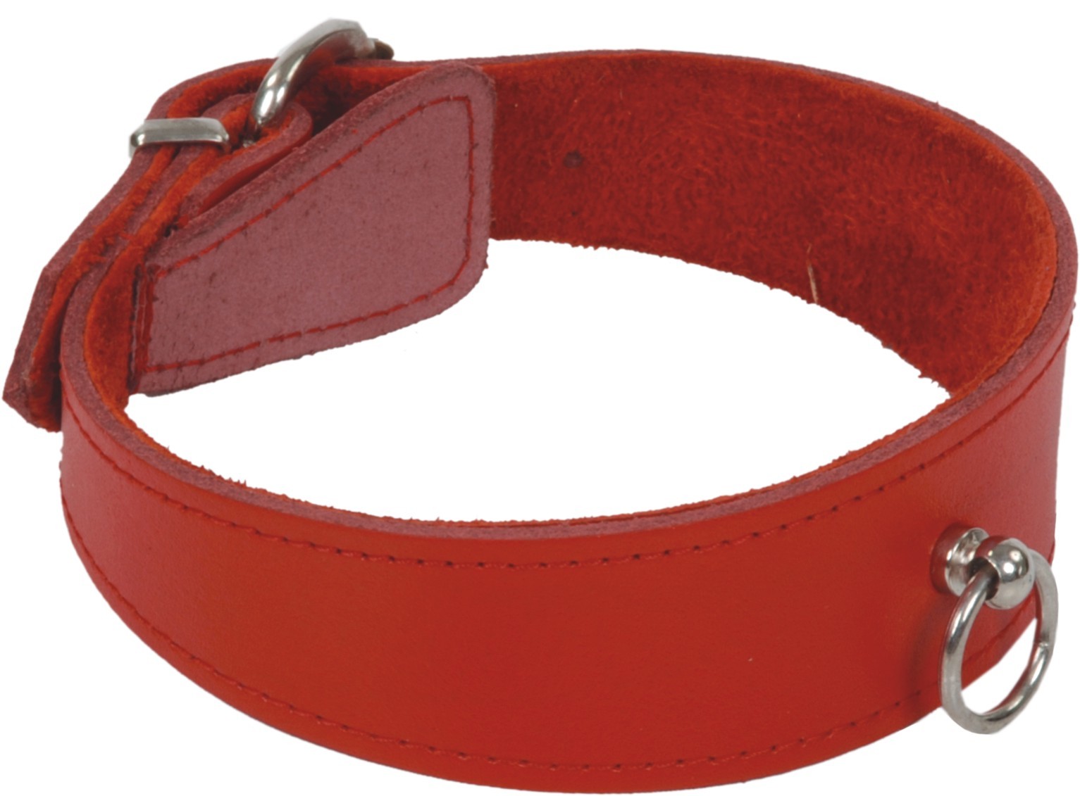 Rotes Lederhalsband mit Ring der O und Schnallenverschluss – hochwertiges BDSM-Zubehör