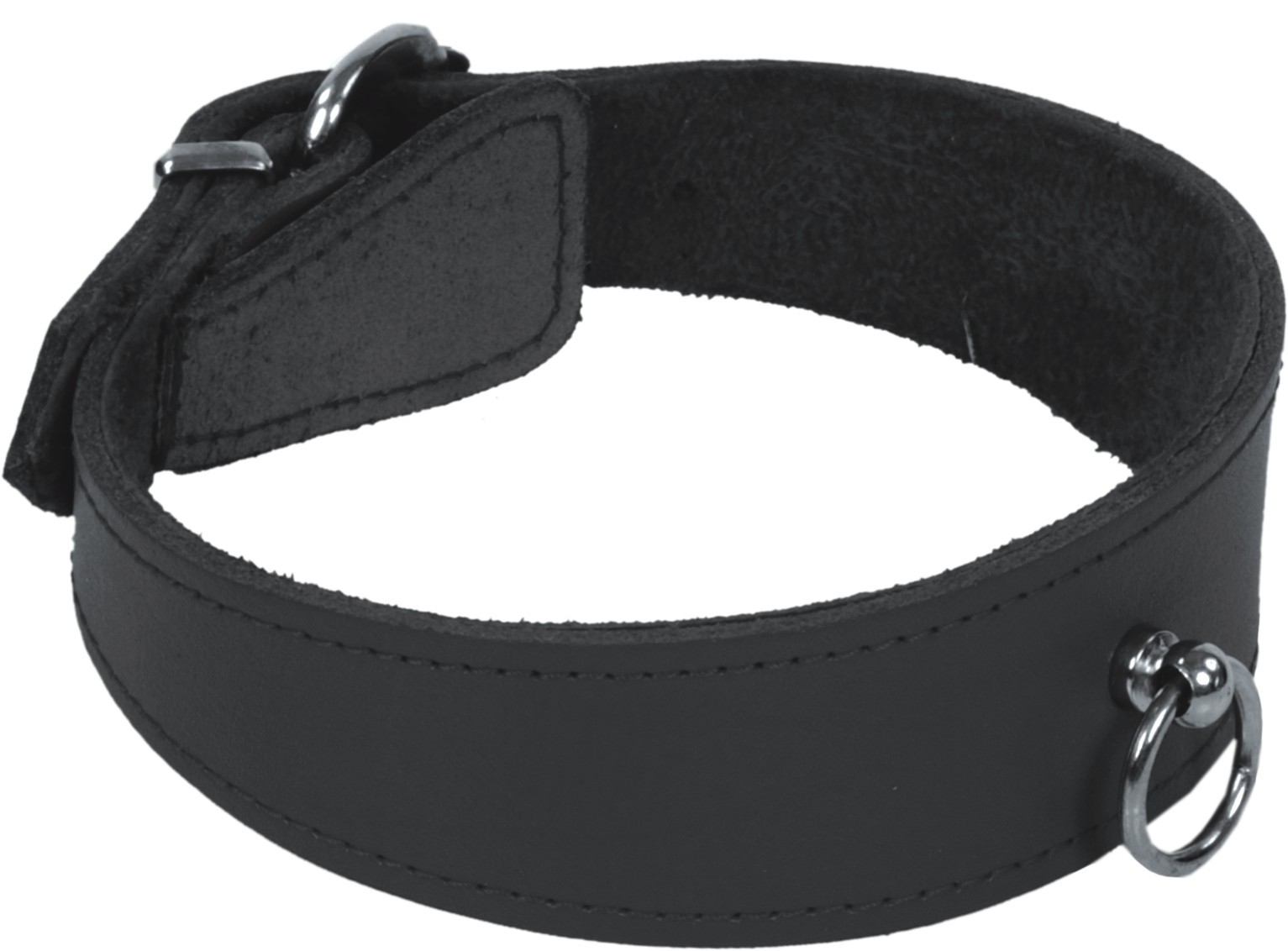 Schwarzes Lederhalsband mit Ring der O und Schnallenverschluss – hochwertiges BDSM-Zubehör