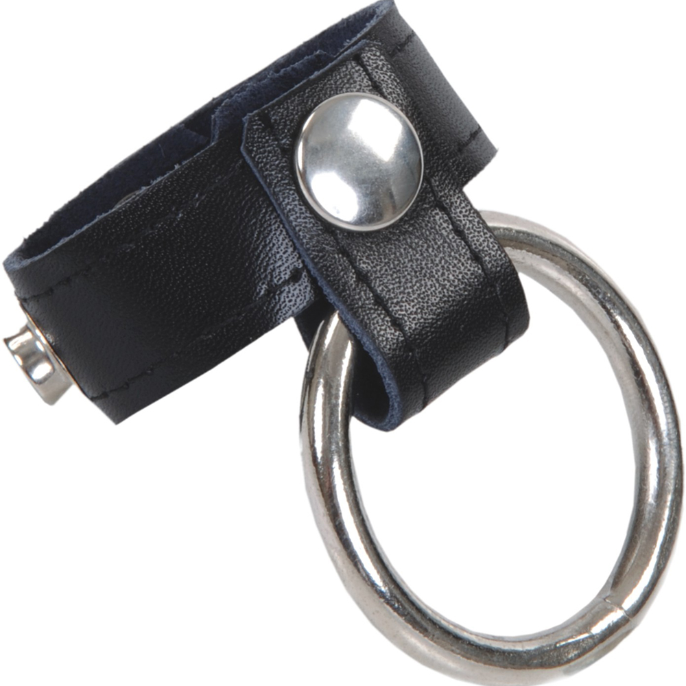 Verstellbares Lederband mit festem Metallring für intensive Fixierung im Intimbereich