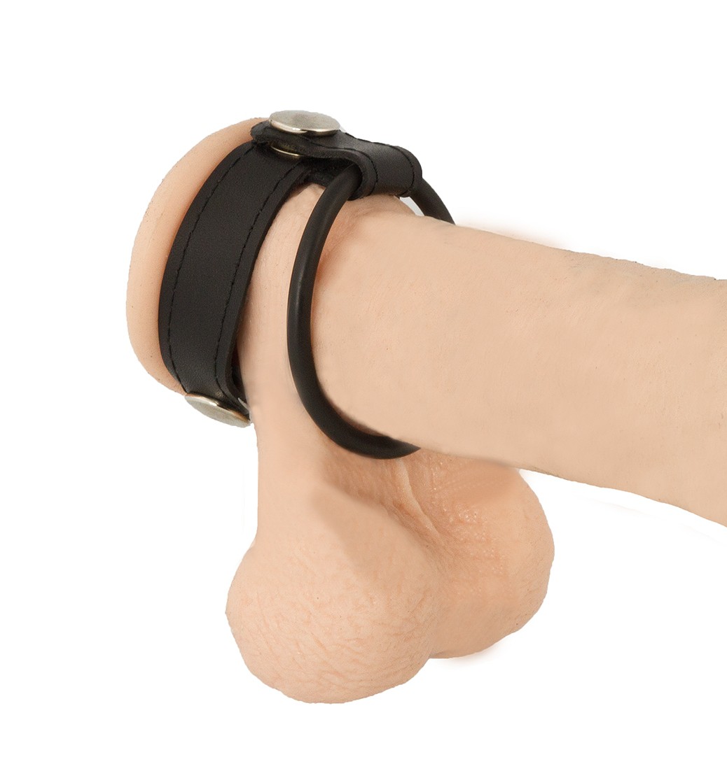 Hodenband aus Leder mit flexiblem Penisring aus Gummi für stabilen Sitz und intensive Lust