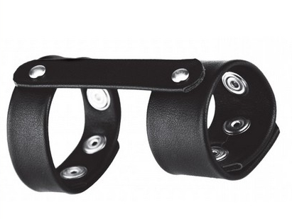 Penis-Hoden-Band aus schwarzem Leder mit breitem und schmalem Riemen