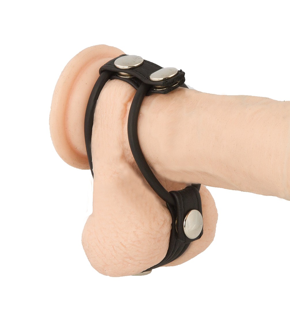Gummi Penis- und Hodenringe mit integriertem Hodenteilerband und Druckknöpfen