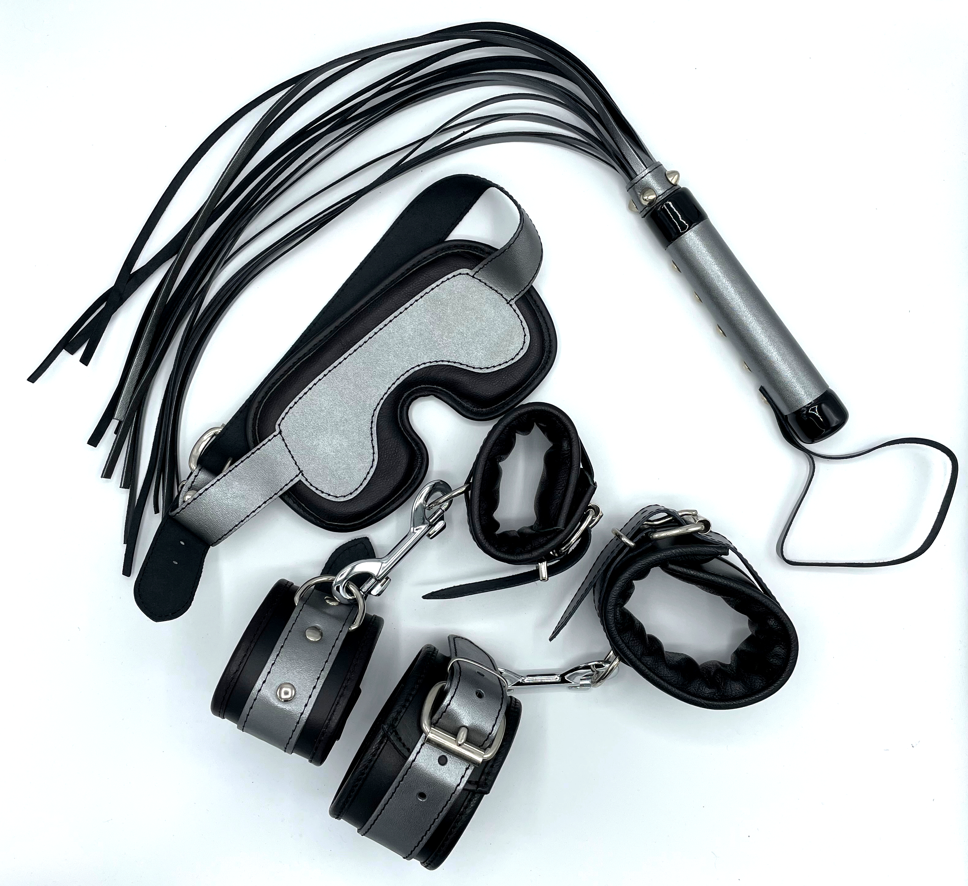 BDSM-Set mit Handfesseln, Fußfesseln, Augenmaske und Peitsche – Einsteigerpaket für abwechslungsreiche Sessions
