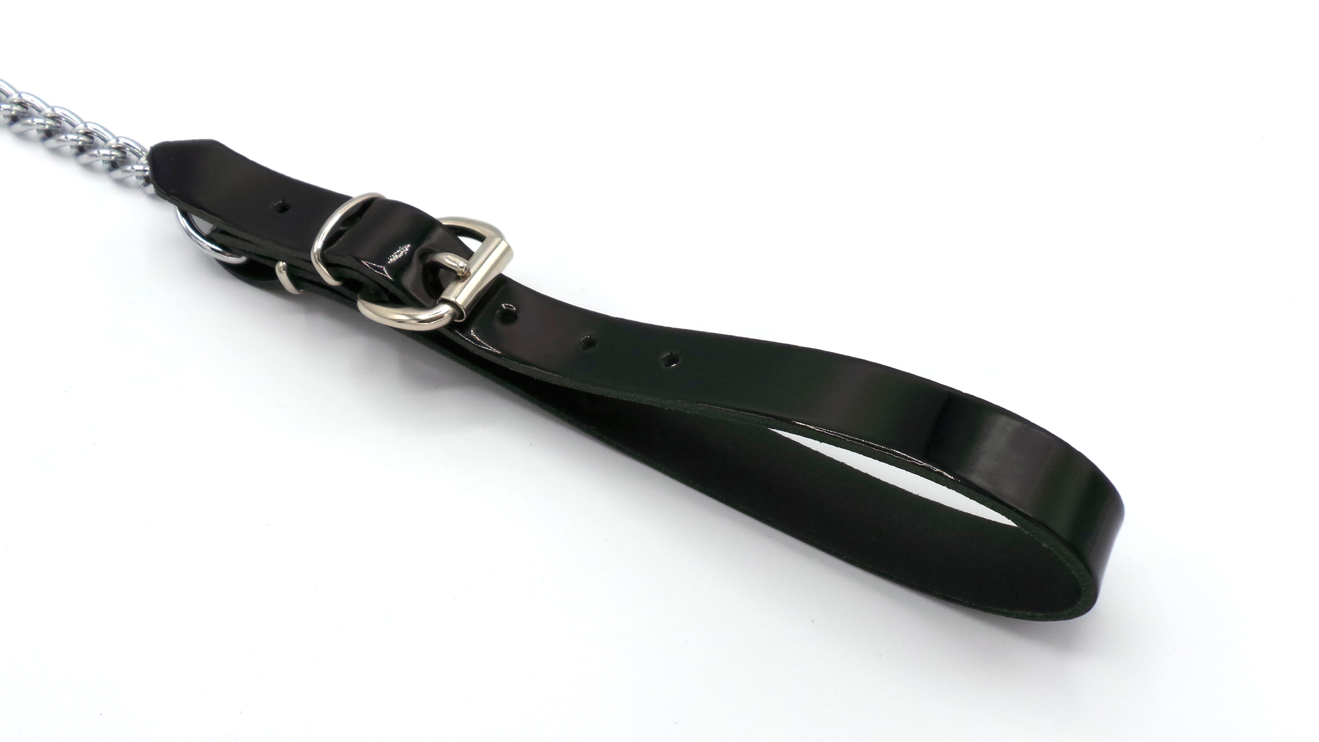 Führungskette mit schwarzer Lacklederschlaufe – ca. 70 cm- Griff