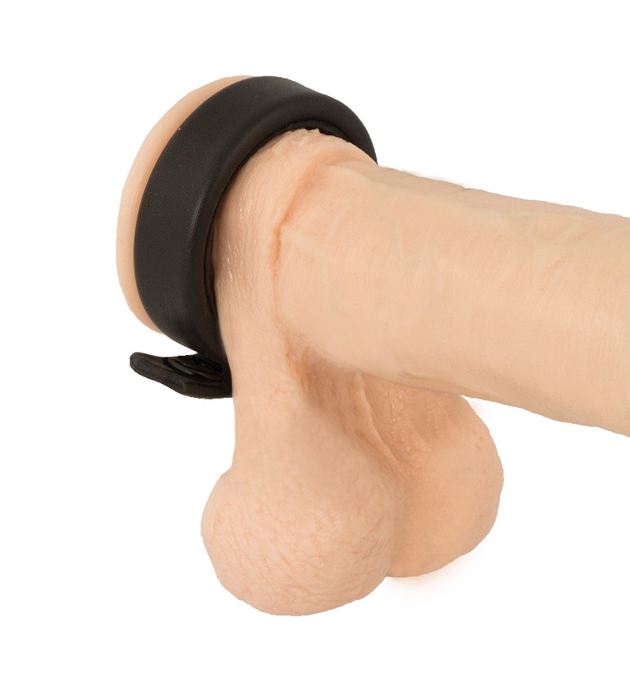 Schwarzes Hodenband aus Leder mit Klettverschluss, verstellbar für sicheren Halt und einfache Anwendung