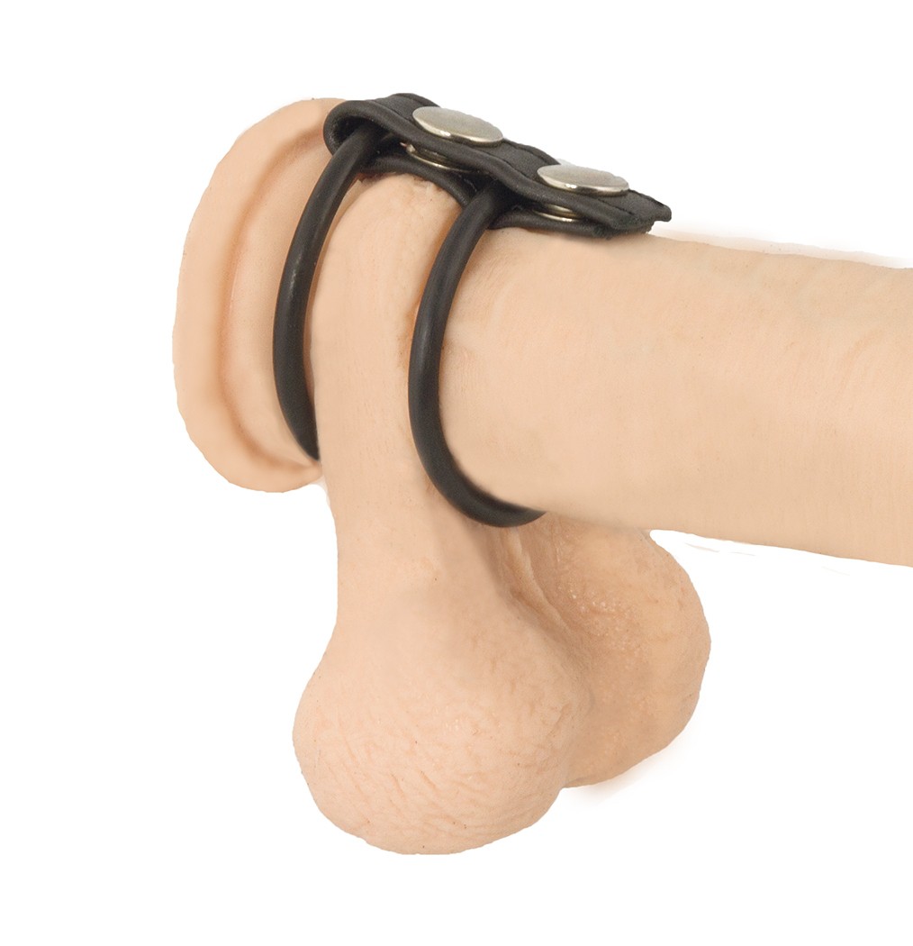 Penismanschette mit Hoden- und Penisring aus Leder und Gummi für festen Sitz und mehr Ausdauer